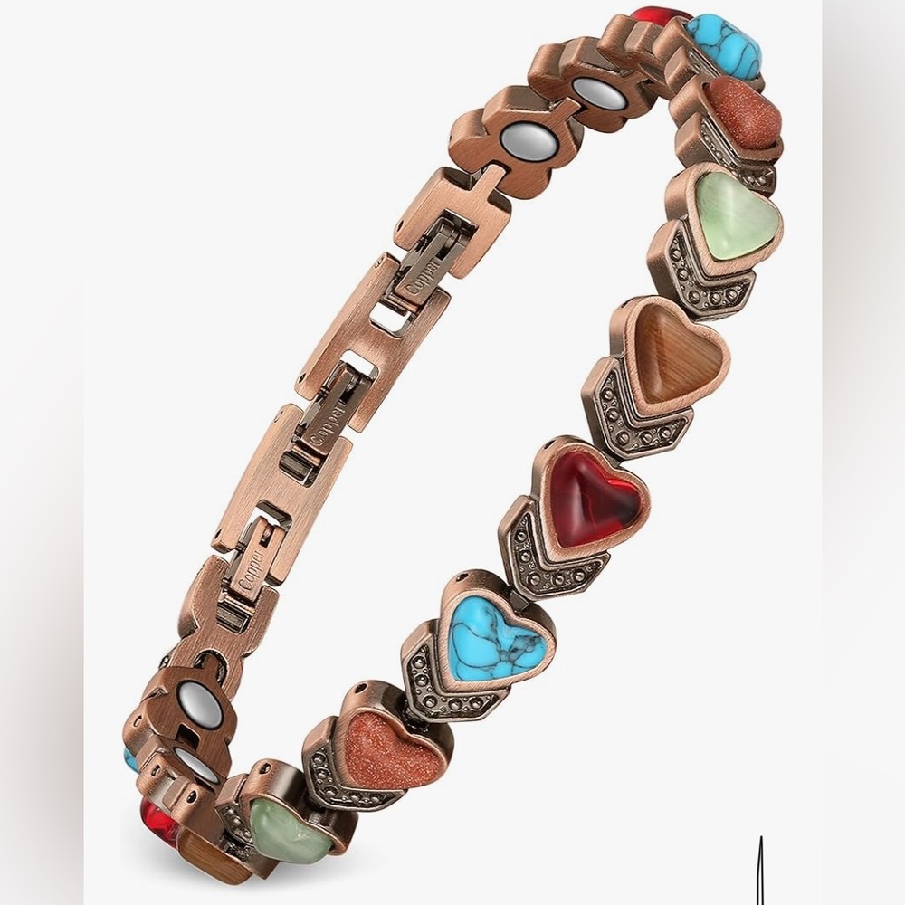 Pure Copper Bracelet Ultra Strength 3800 Gauss Magnets hearts stones arthritis